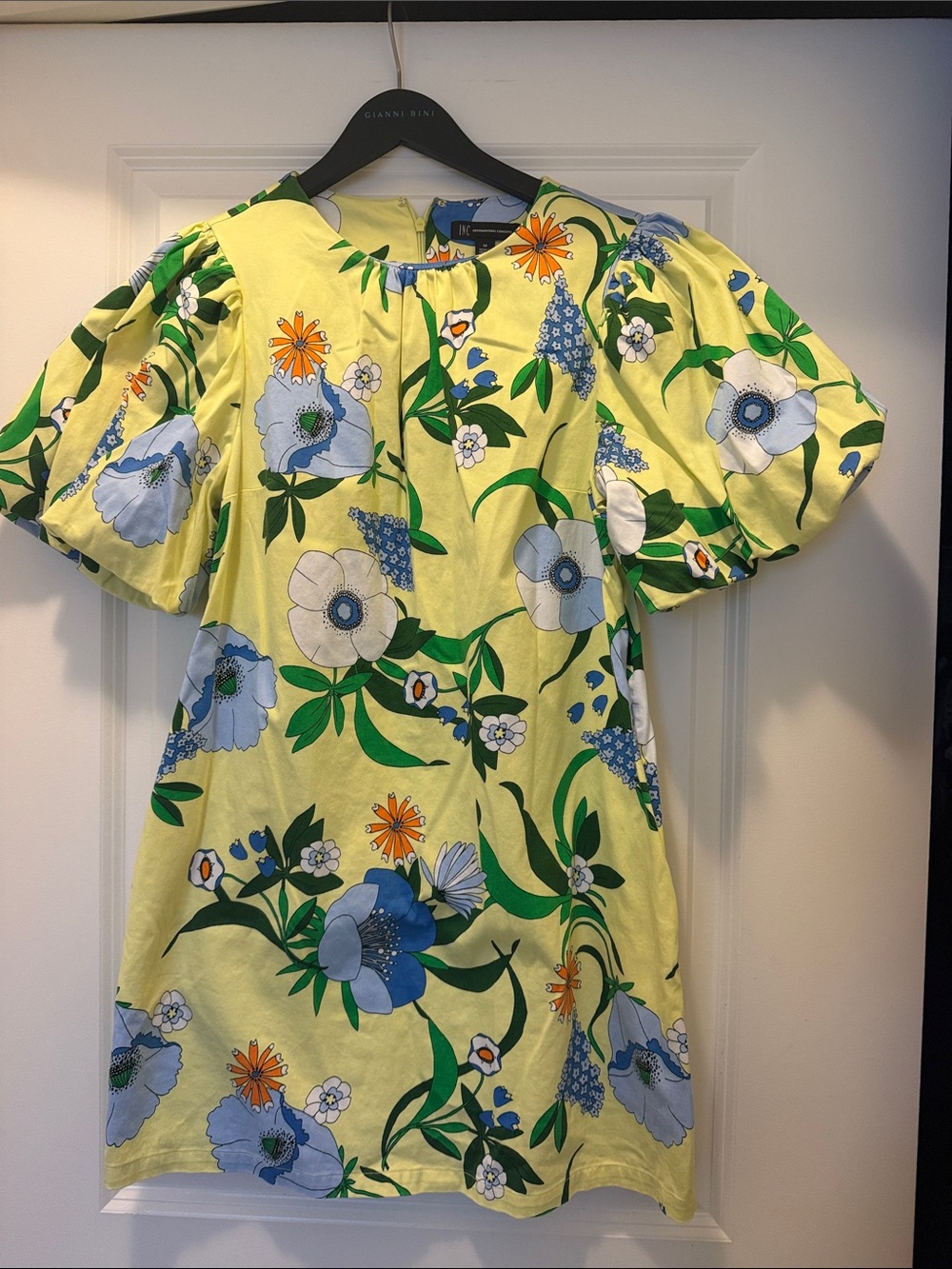 INC International Concepts Yellow Floral Puff-Sleeve Mini Dress